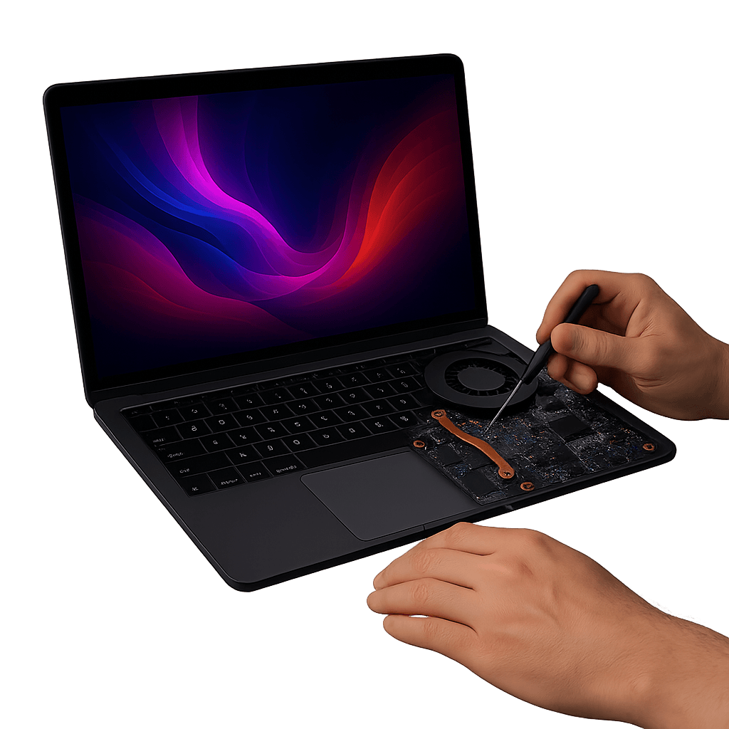 Técnico reparando una laptop